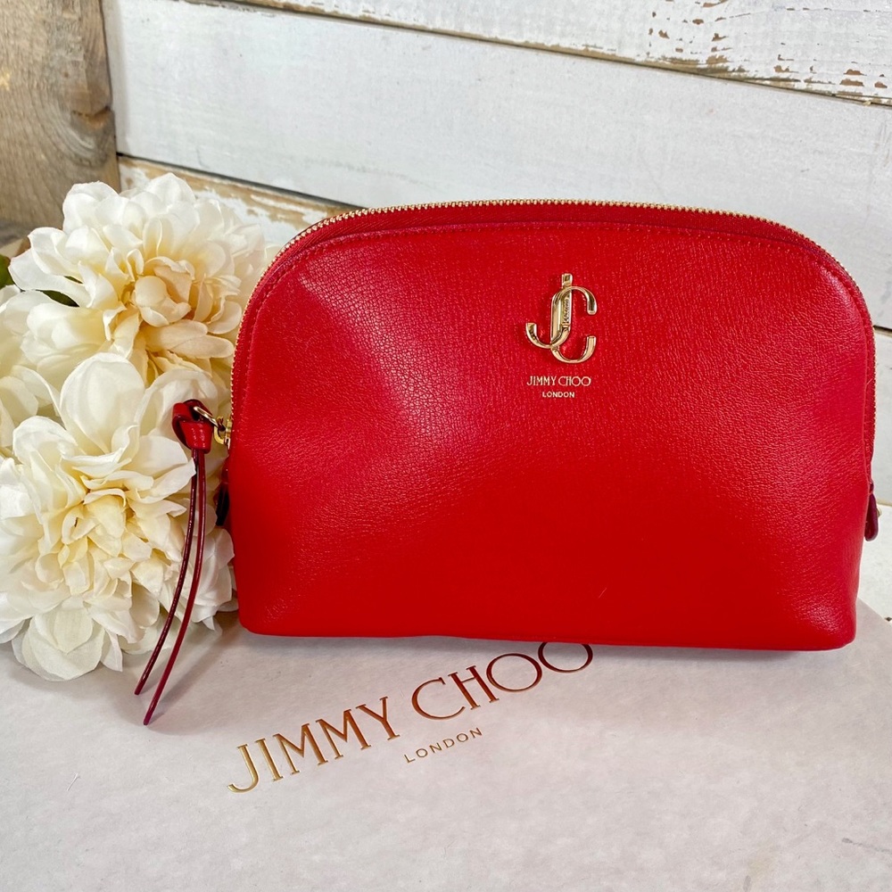 Jimmy Choo Red Saffiano Leather Cosmetic Bag